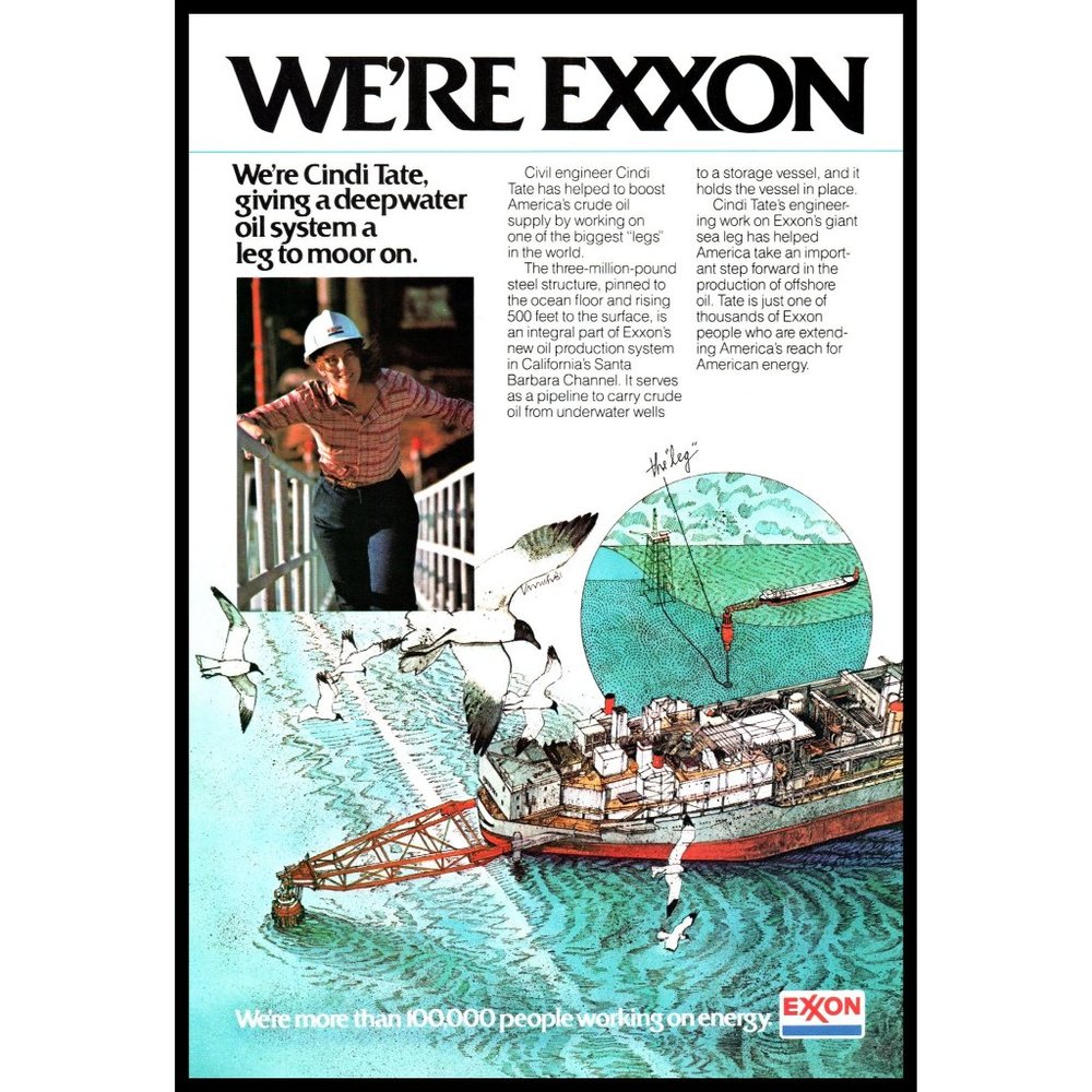 1981 Exxon Deepwater Oil Leg Drawing Vintage Print Ad Santa Barbara Wall Art
